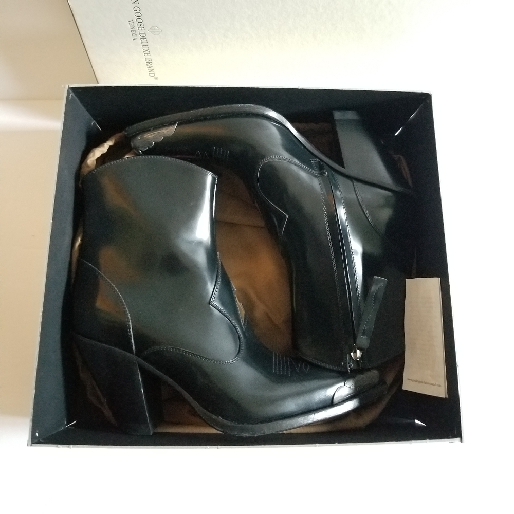 Golden Goose Black Leather Pointed Toe Golden Star Cowboy Boots Size 37 - Picture 7 of 7